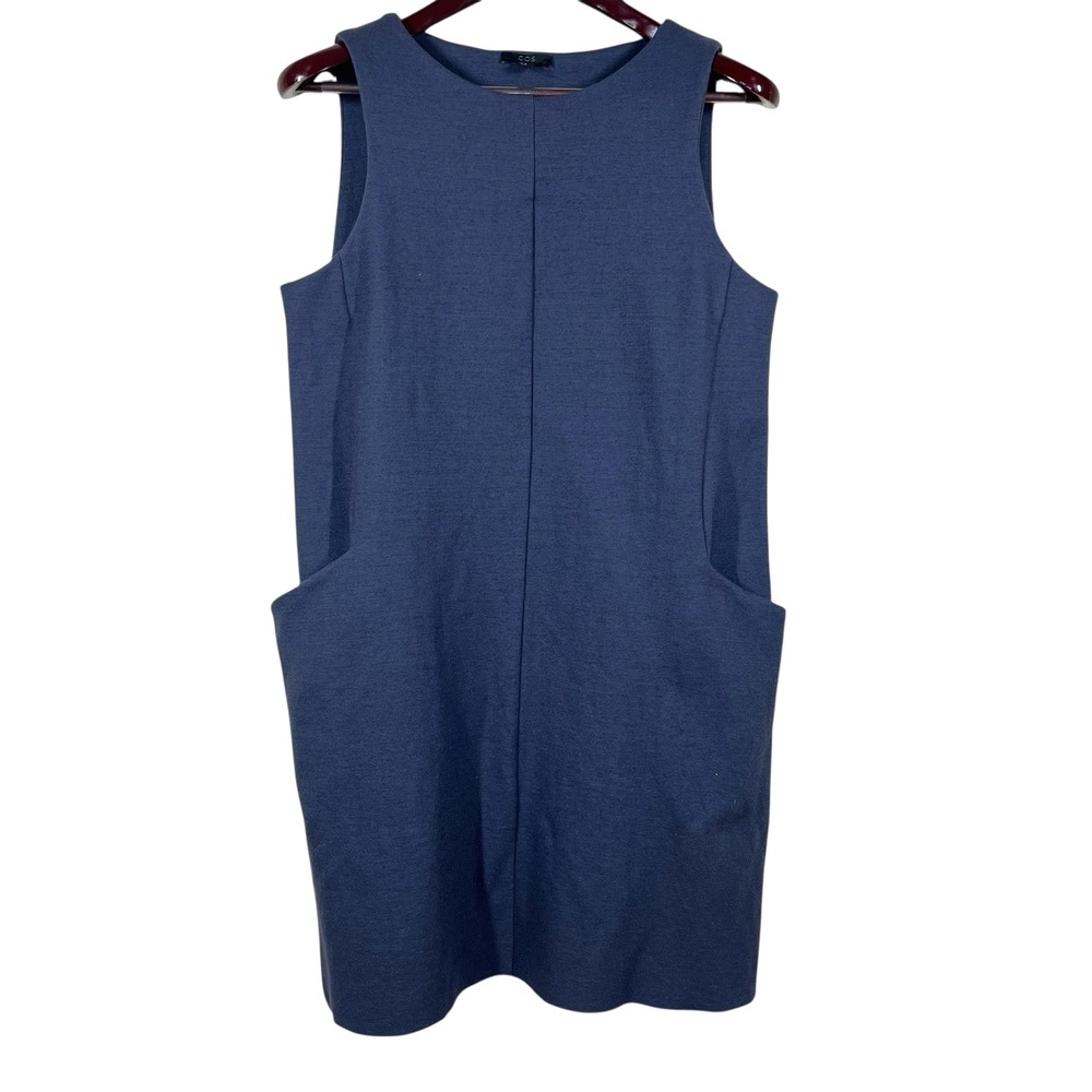 COS Boiled Wool Tank Dress Sz M Navy Shift Pockets Tailored Minimalist Career